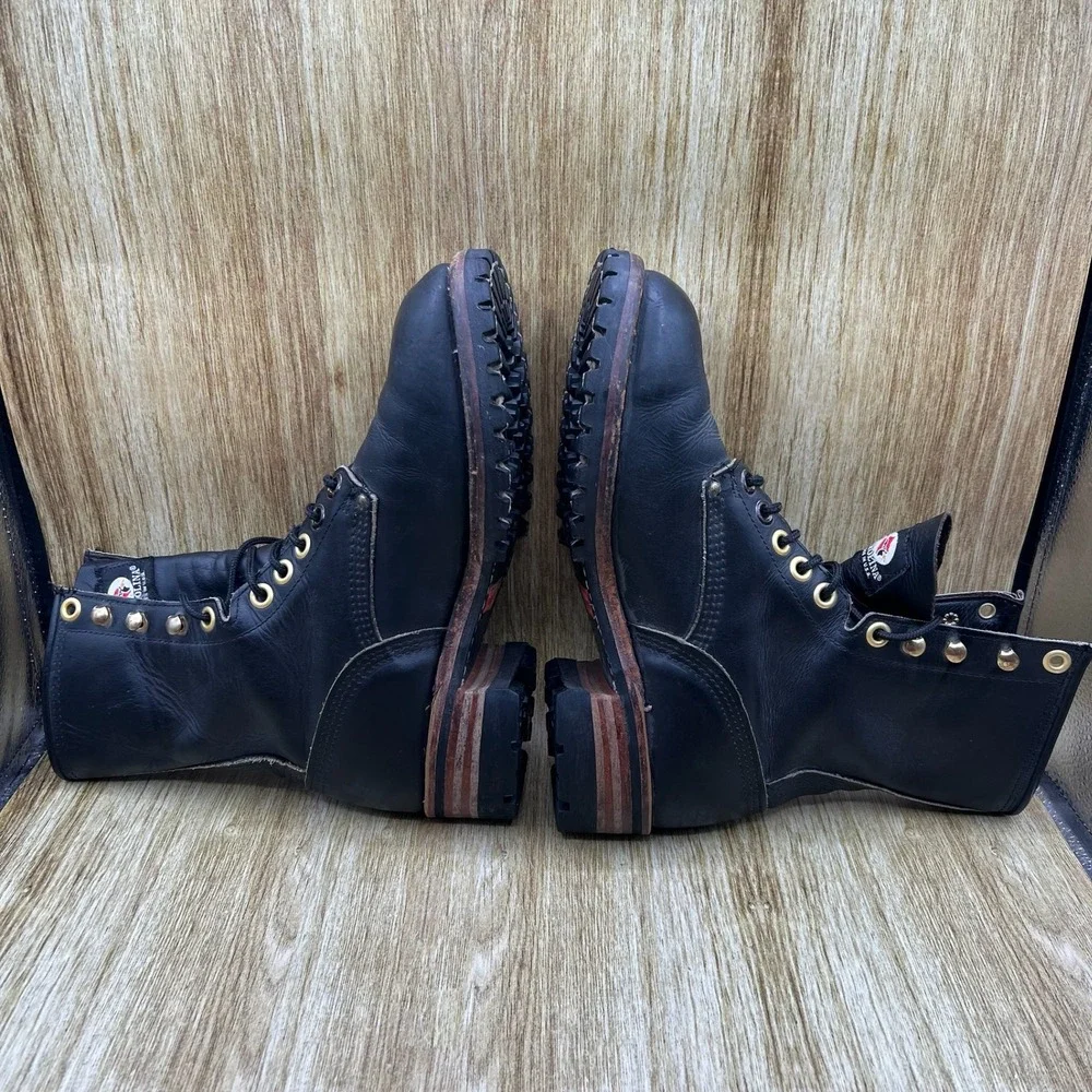 Carolina Logger Boots Men's Size 9 Black Leather Lace Up Made in USA Lug Sole